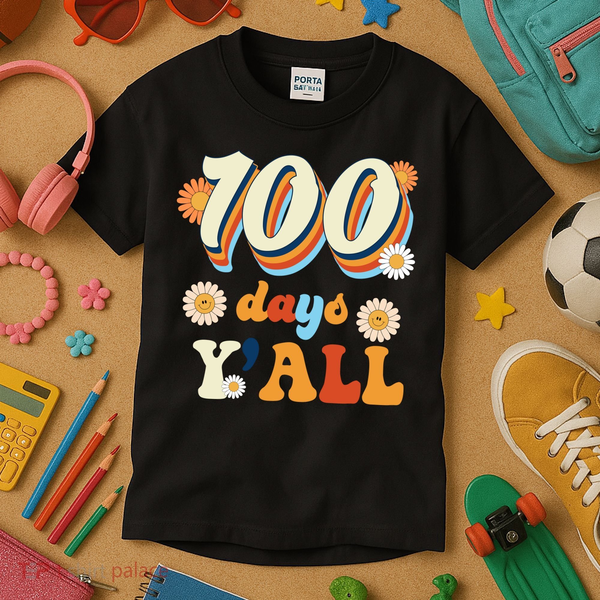 100 Days Of School Retro Sunflower Kids T-Shirt