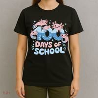 100 Days Of School Axolotl Teacher T-Shirt thumb 4
