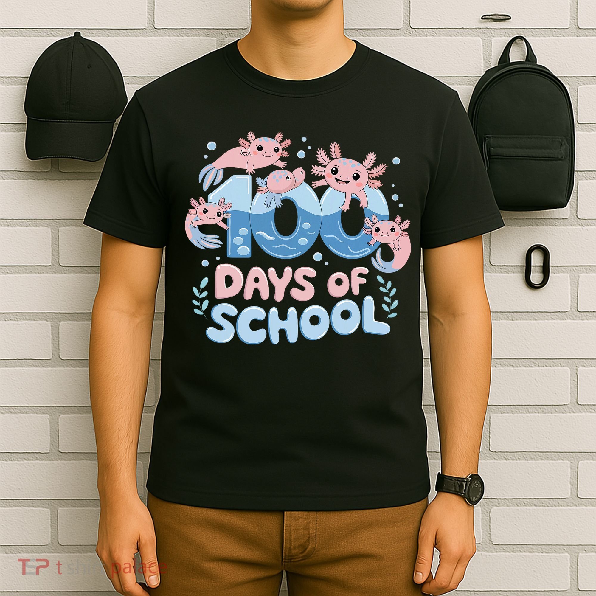 100 Days Of School Axolotl Teacher T-Shirt