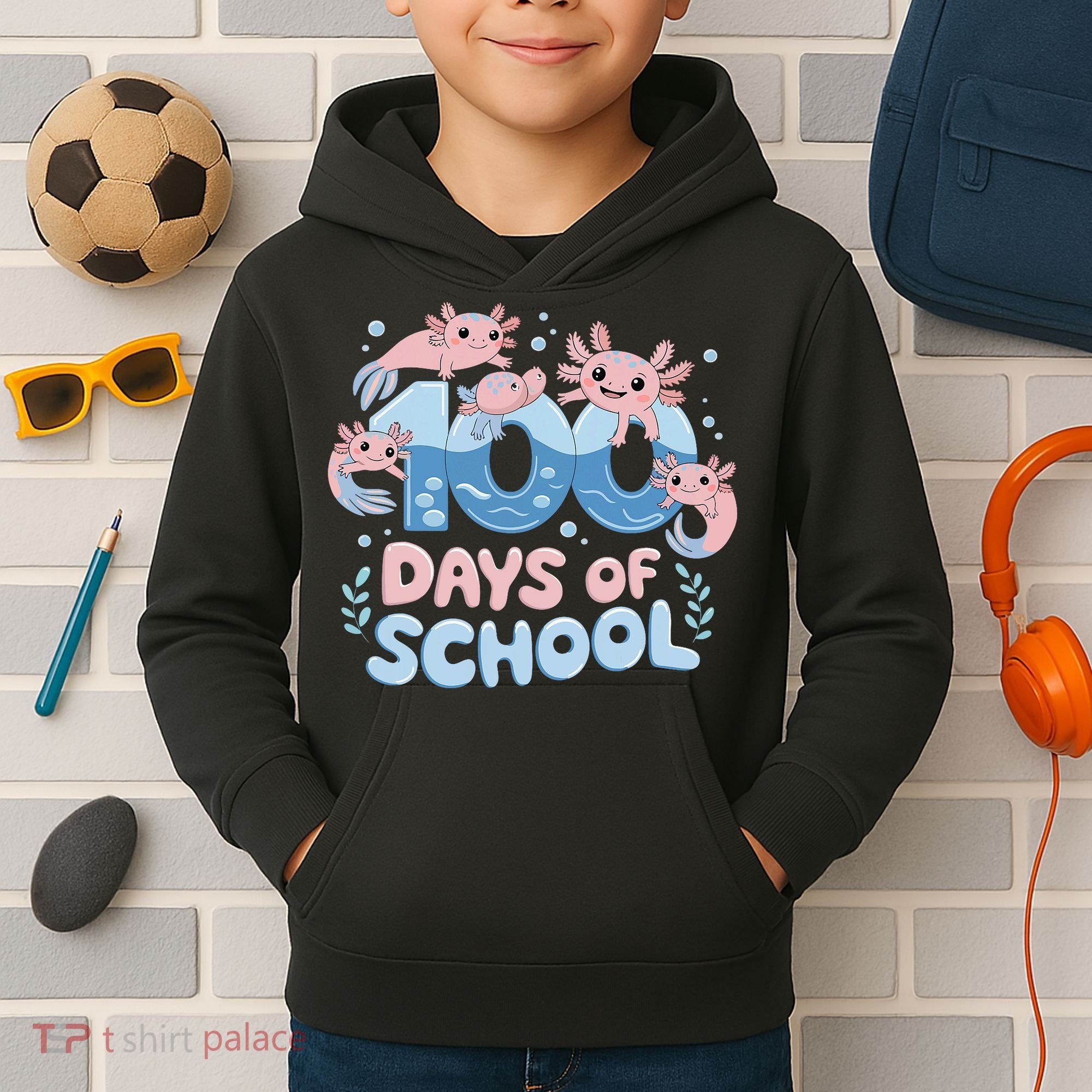 100 Days Of School Axolotl Teacher Kids Hoodie