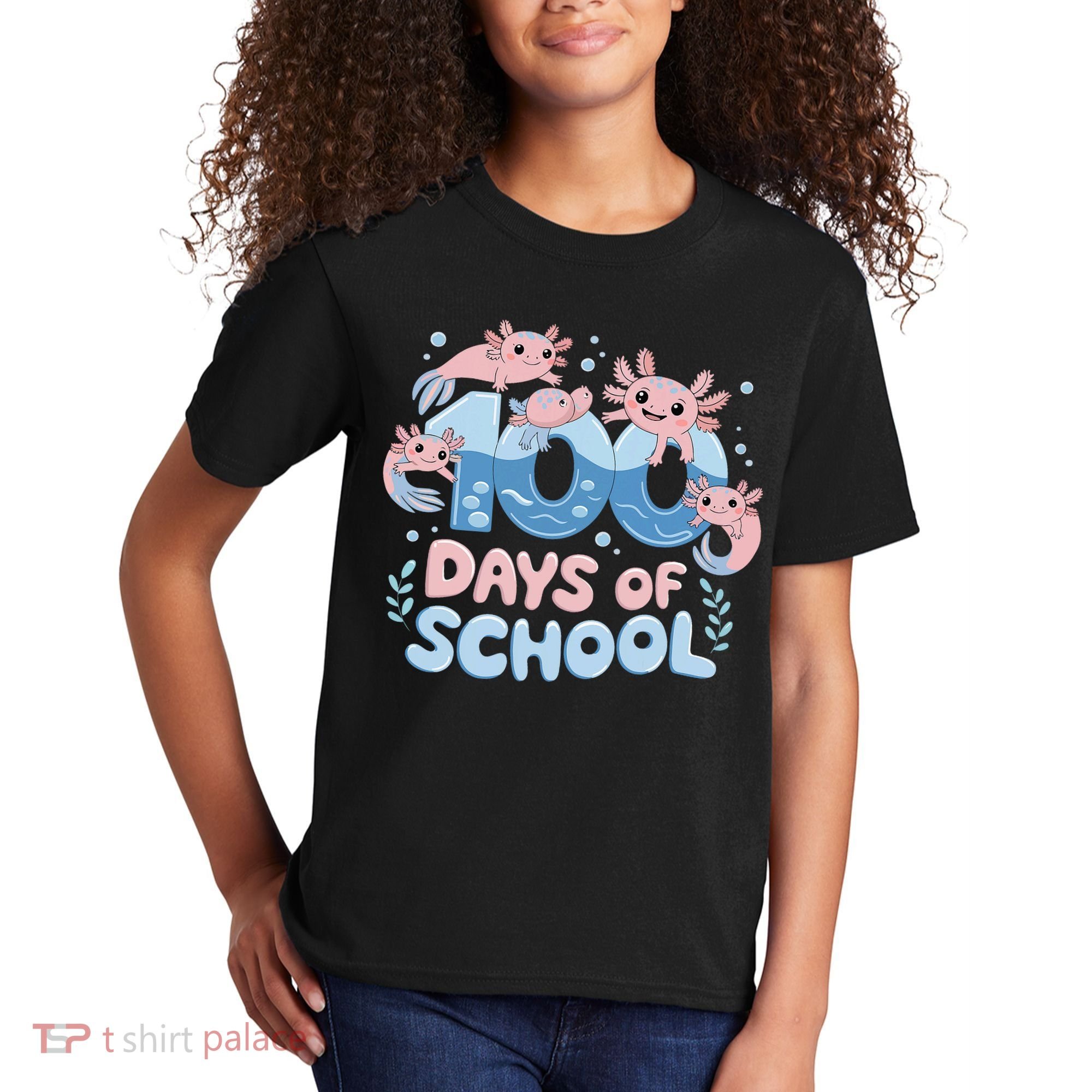 100 Days Of School Axolotl Teacher Kids T-Shirt