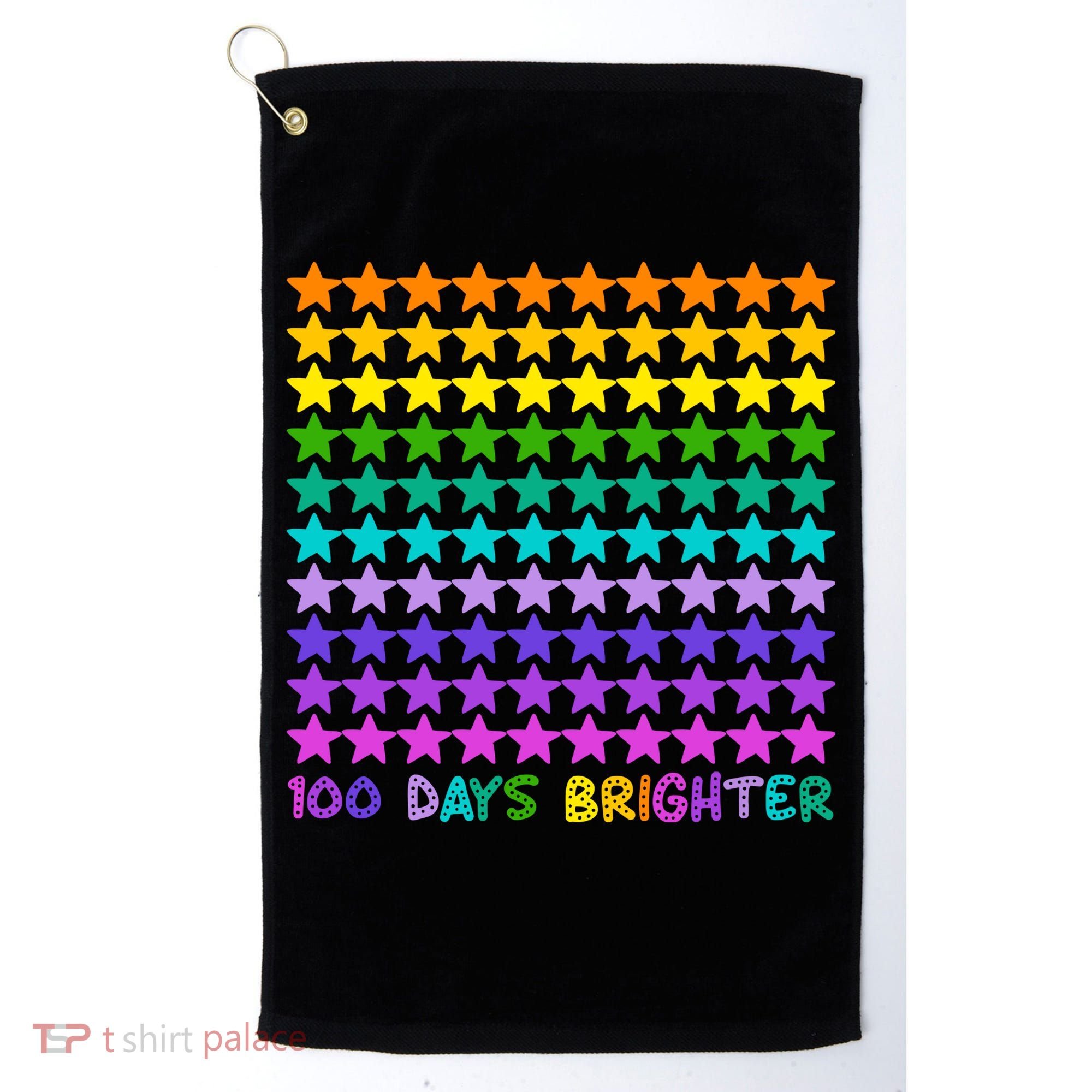 100 Days Of School Brighter Rainbow Star Golf Towel