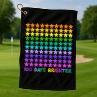 100 Days Of School Brighter Rainbow Star Golf Towel thumb 1