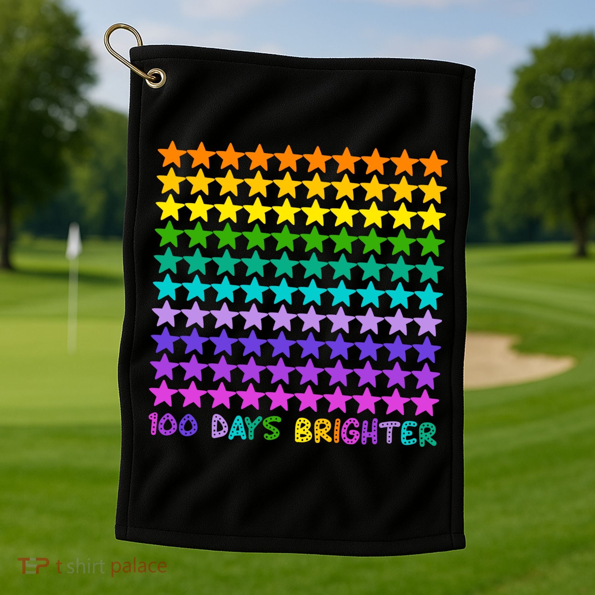 100 Days Of School Brighter Rainbow Star Golf Towel