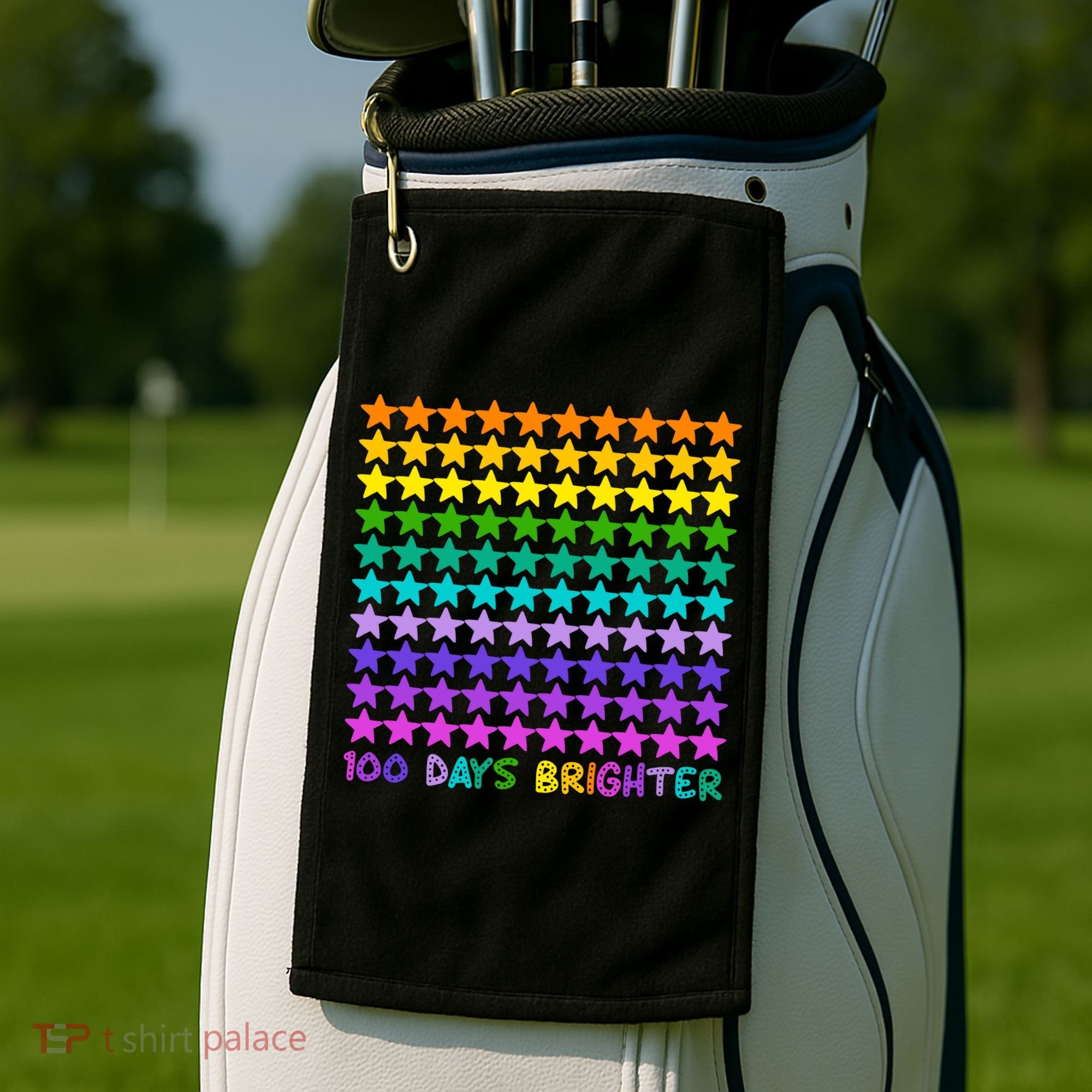 100 Days Of School Brighter Rainbow Star Golf Towel