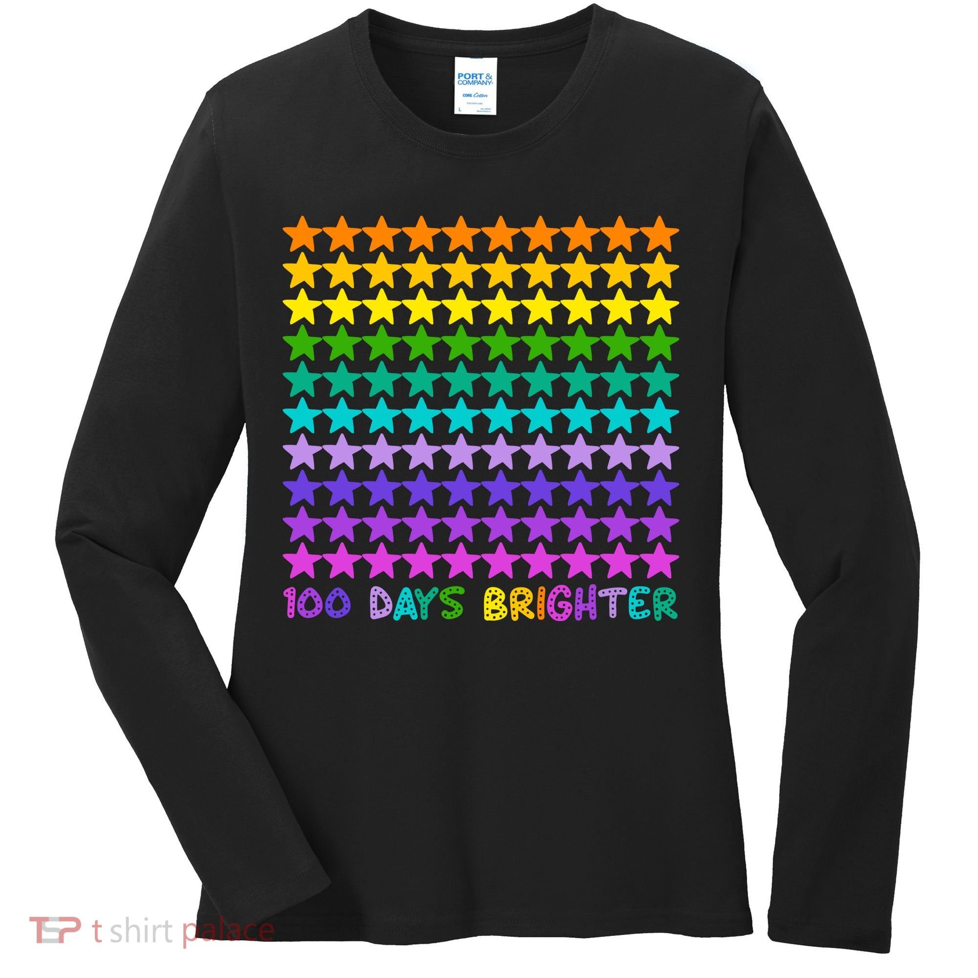 100 Days Of School Brighter Rainbow Star Women's Long Sleeve Shirt