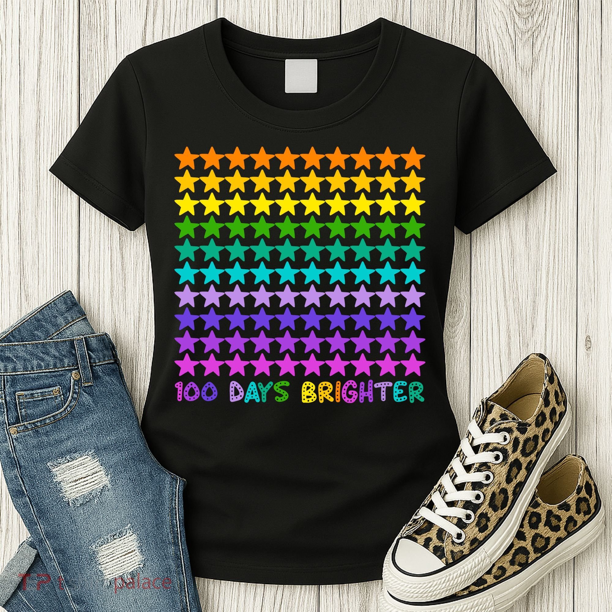 100 Days Of School Brighter Rainbow Star Women's T-Shirt