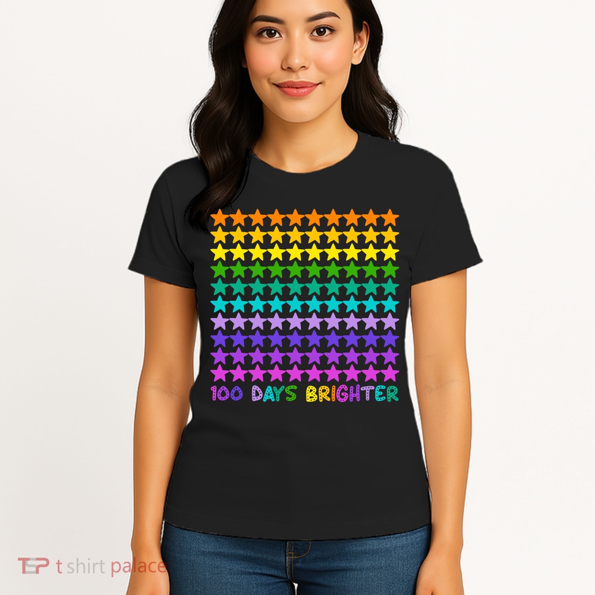 100 Days Of School Brighter Rainbow Star Women's T-Shirt