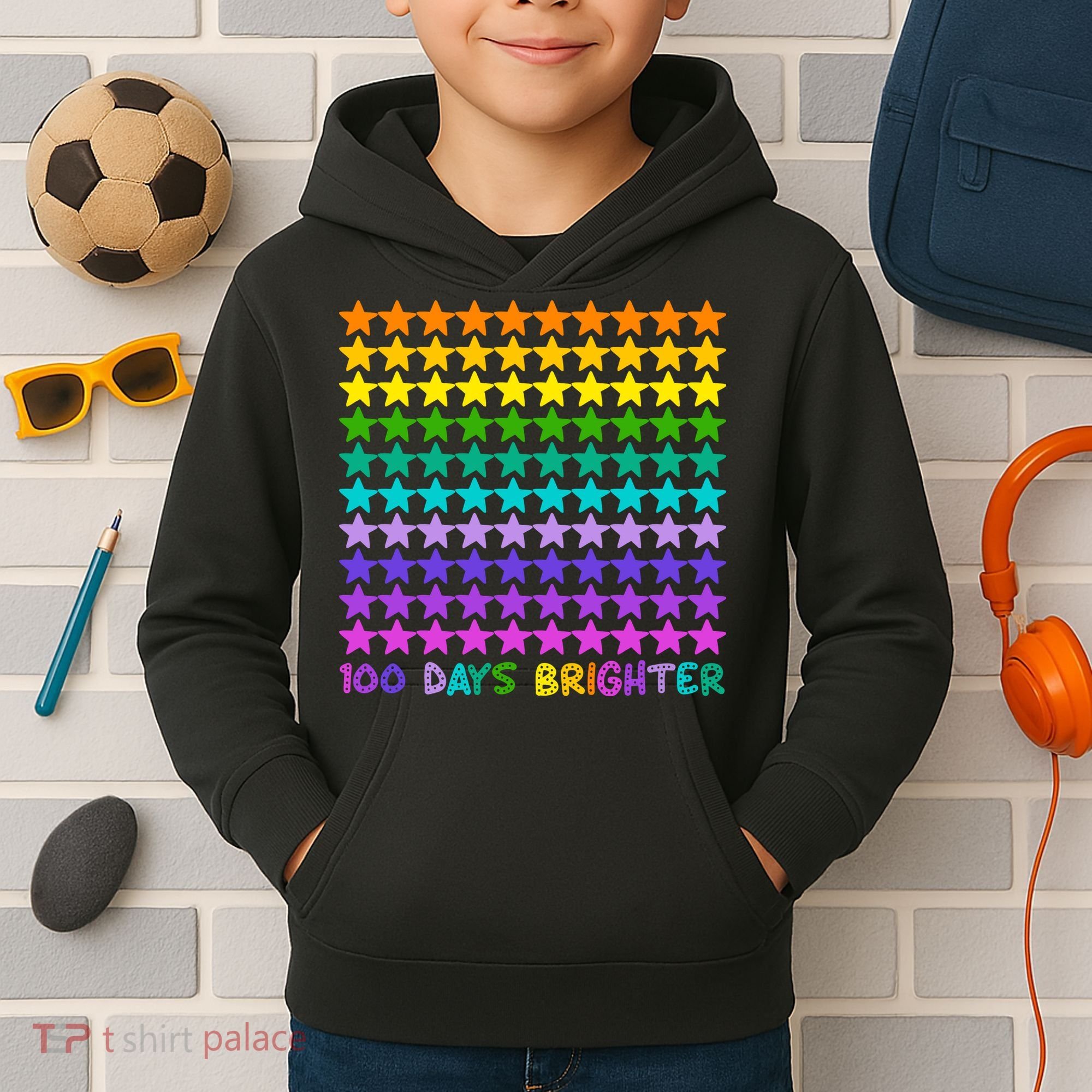 100 Days Of School Brighter Rainbow Star Kids Hoodie