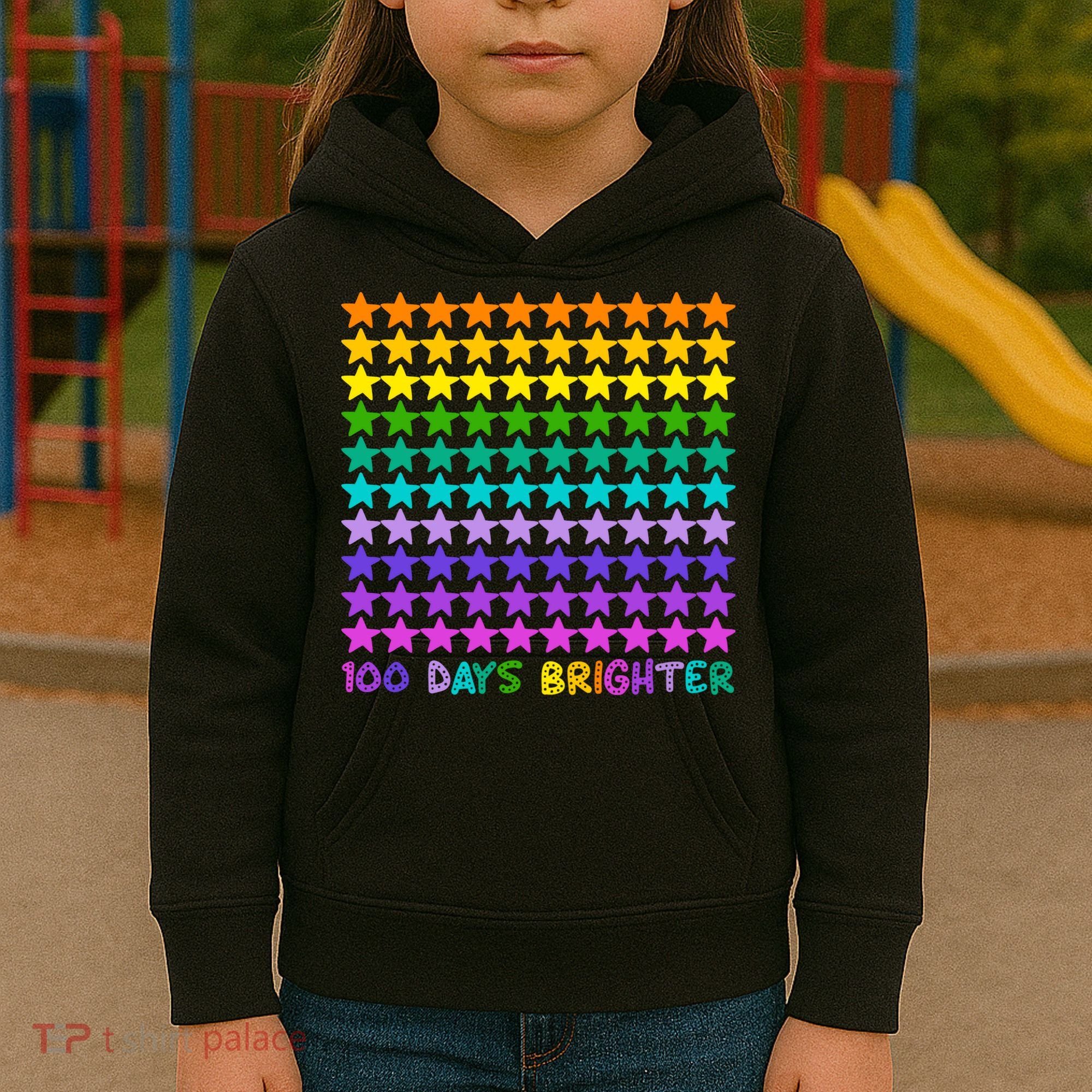 100 Days Of School Brighter Rainbow Star Kids Hoodie