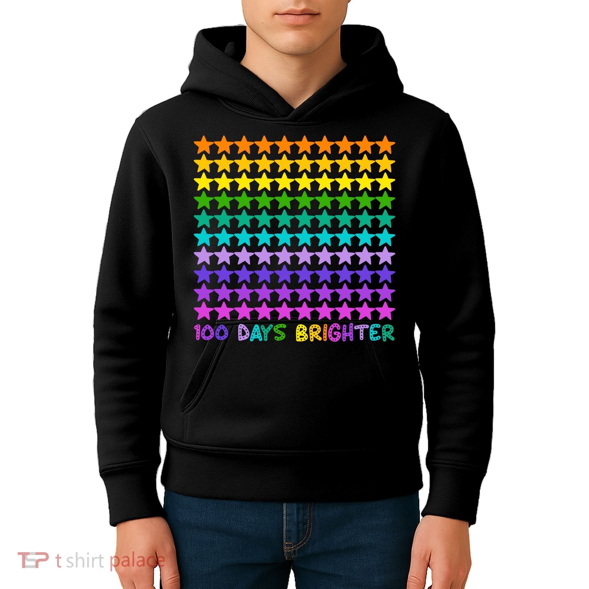 100 Days Of School Brighter Rainbow Star Kids Hoodie