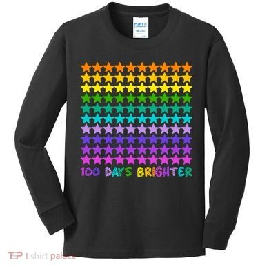 100 Days Of School Brighter Rainbow Star Kids Long Sleeve Shirt
