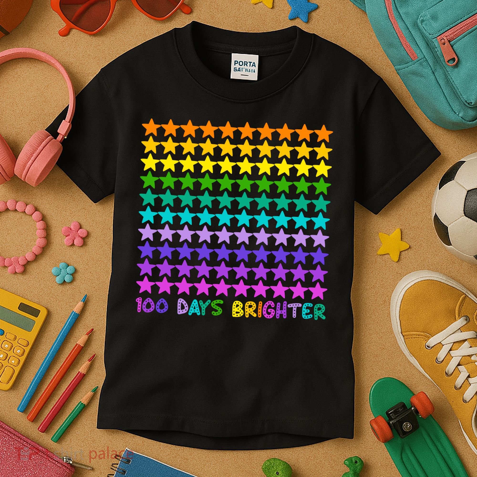 100 Days Of School Brighter Rainbow Star Kids T-Shirt