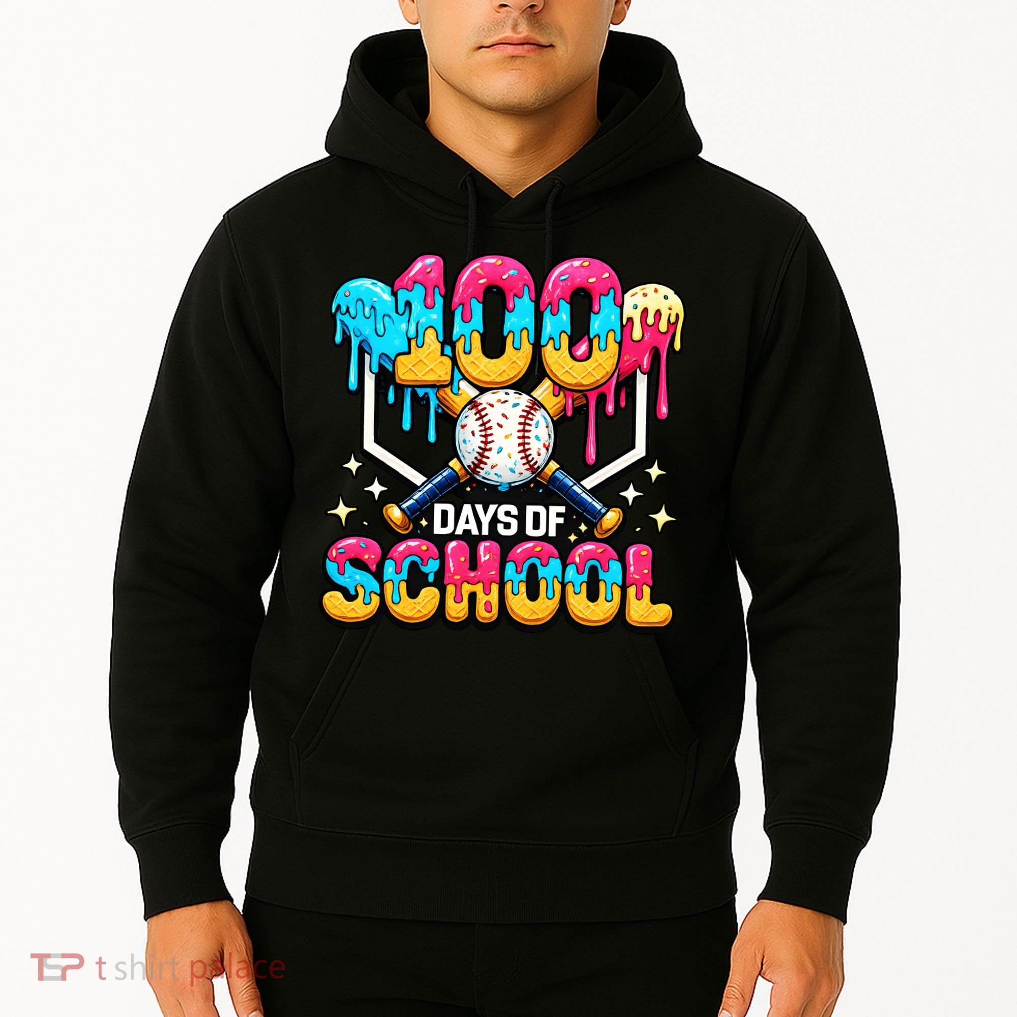 100 Days Of School Baseball Drip 100th Day Hoodie