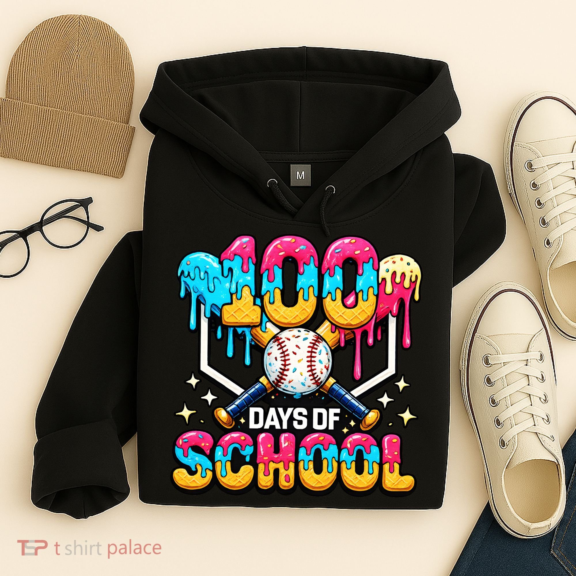 100 Days Of School Baseball Drip 100th Day Hoodie