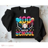 100 Days Of School Baseball Drip 100th Day Sweatshirt thumb 2