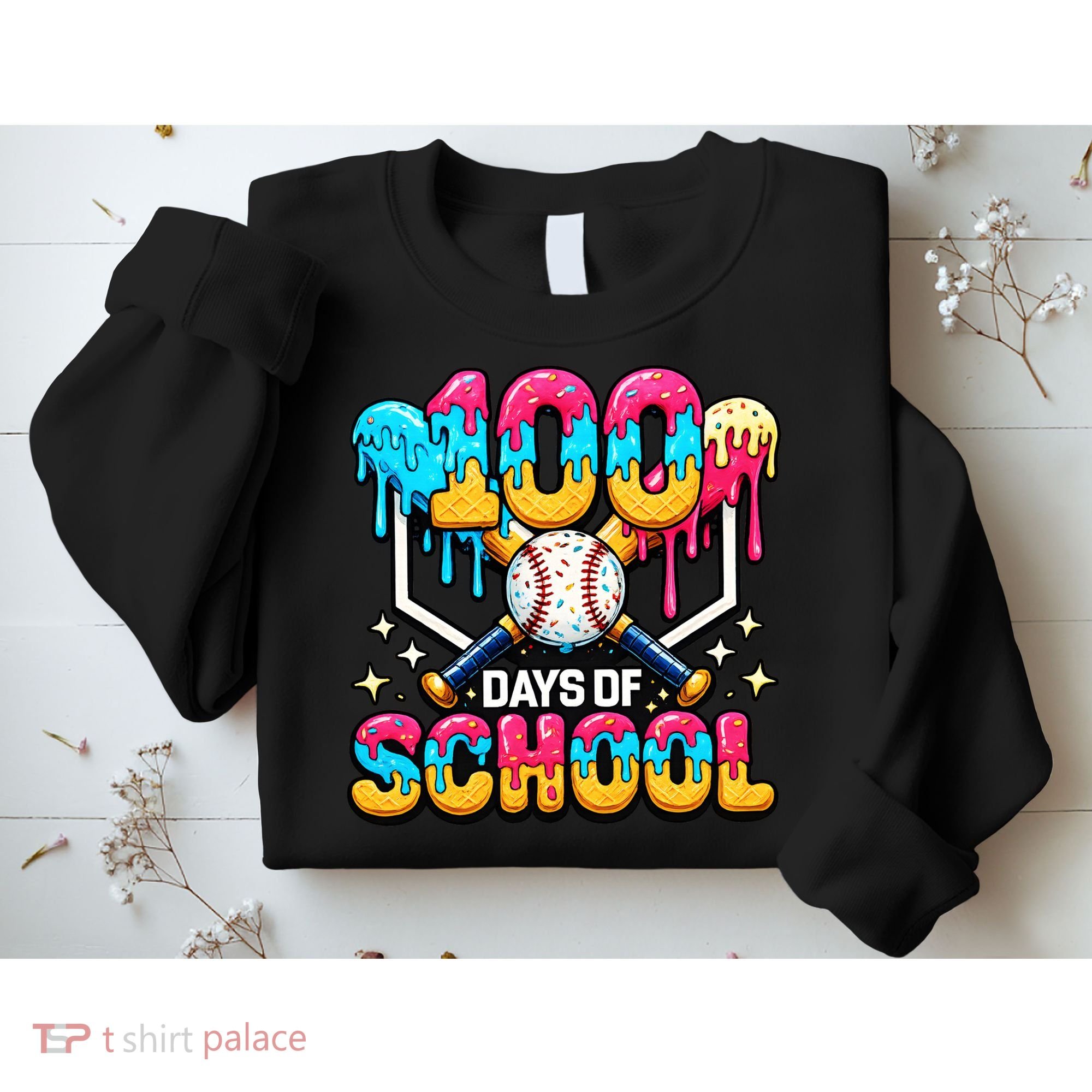 100 Days Of School Baseball Drip 100th Day Sweatshirt