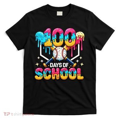 100 Days Of School Baseball Drip 100th Day T-Shirt