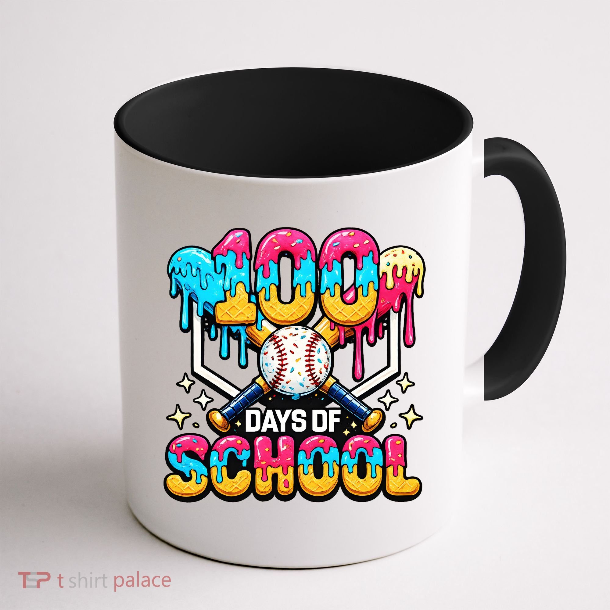 100 Days Of School Baseball Drip 100th Day Coffee Mug