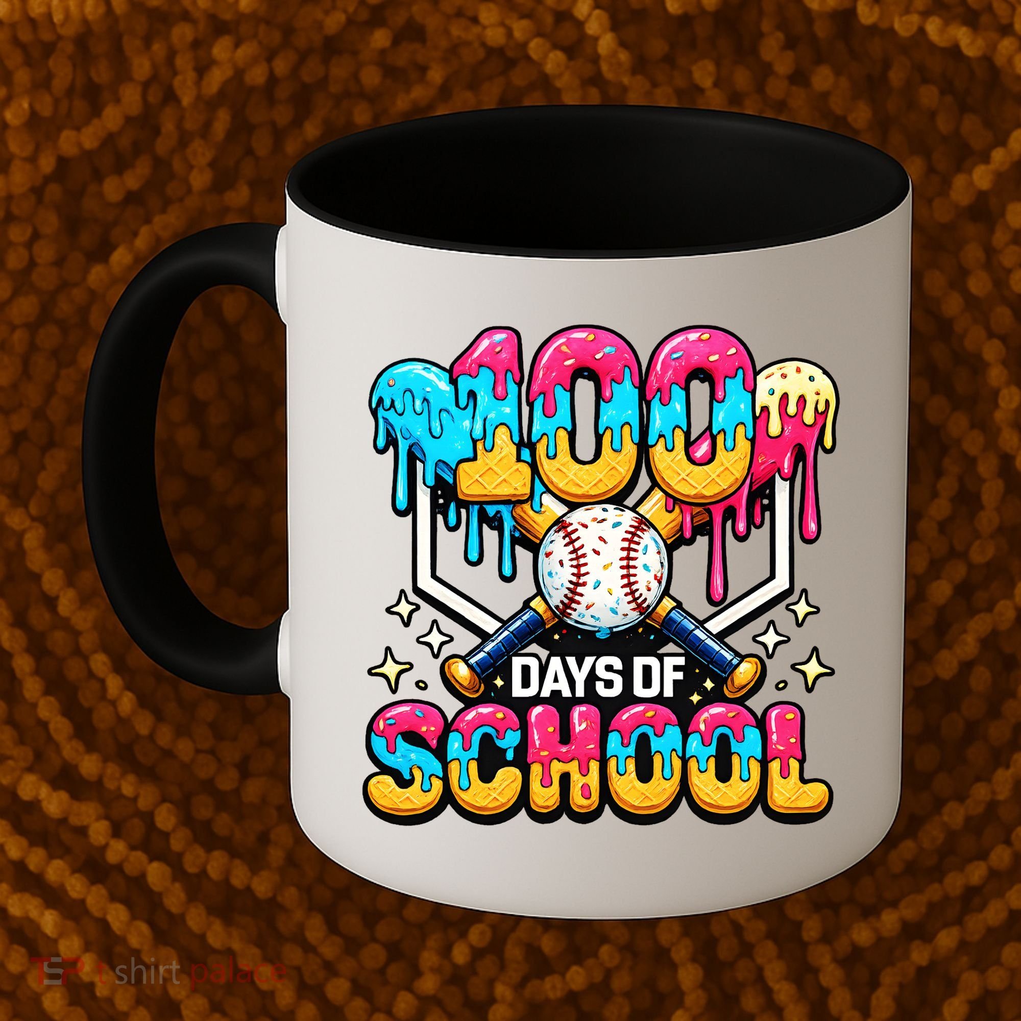 100 Days Of School Baseball Drip 100th Day Coffee Mug