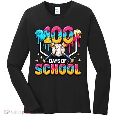 100 Days Of School Baseball Drip 100th Day Women's Long Sleeve Shirt