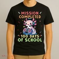 100 Days Of School Boy, 100th Day Of School Gamer Axolotl T-Shirt thumb 3