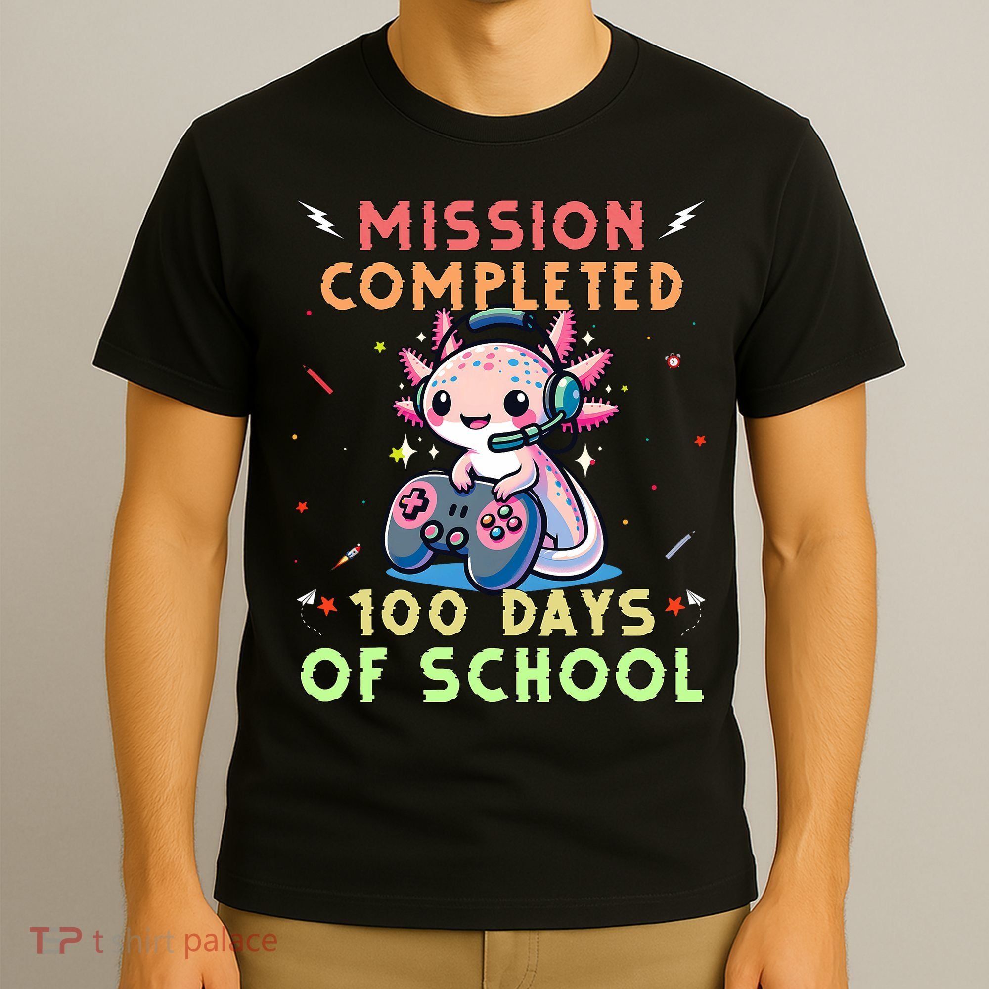100 Days Of School Boy, 100th Day Of School Gamer Axolotl T-Shirt