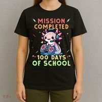 100 Days Of School Boy, 100th Day Of School Gamer Axolotl T-Shirt thumb 4