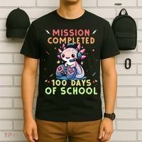 100 Days Of School Boy, 100th Day Of School Gamer Axolotl T-Shirt thumb 6