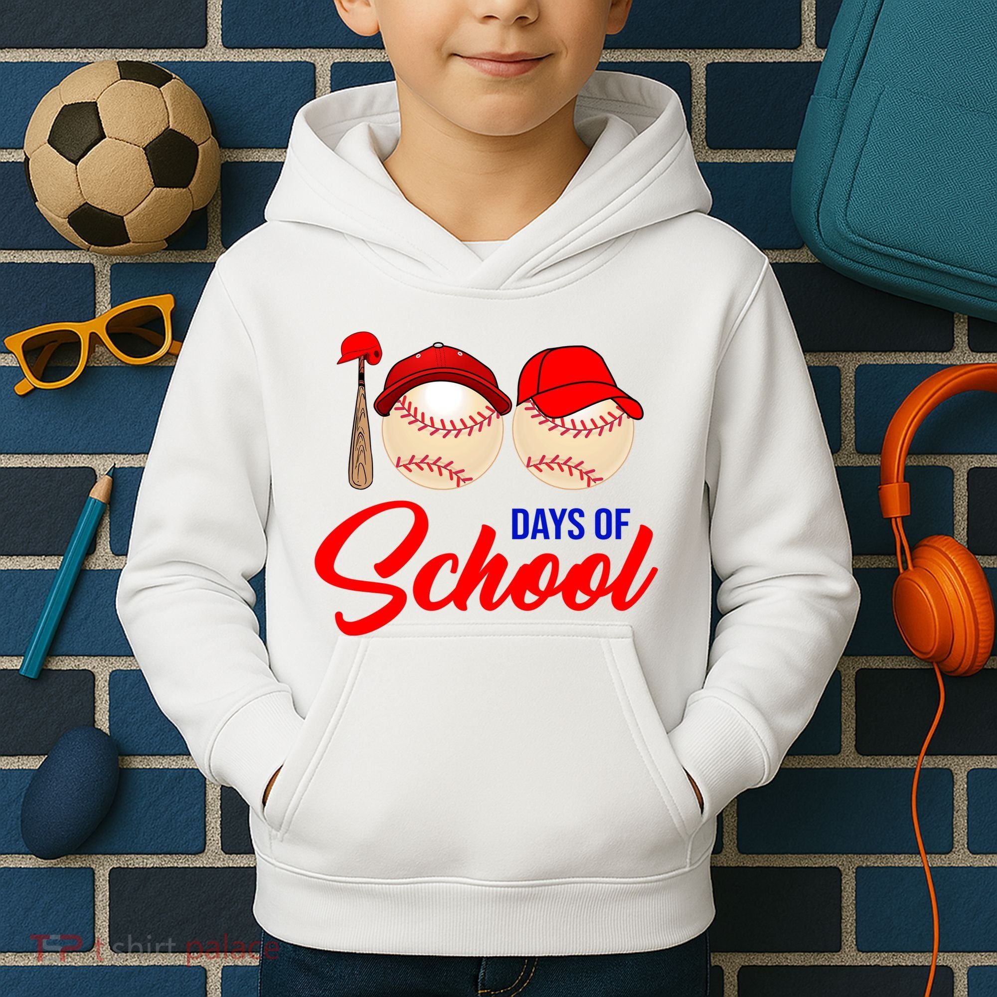 100 Days Of School Baseball Kids Hoodie