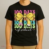100 Days Of School Coquette Bow 100th Day Of School T-Shirt thumb 3