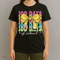 100 Days Of School Coquette Bow 100th Day Of School T-Shirt thumb 4