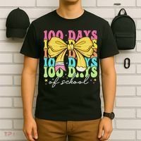 100 Days Of School Coquette Bow 100th Day Of School T-Shirt thumb 6