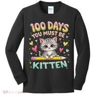 100 Days Of School You Must Be Kitten Approved Kids Long Sleeve Shirt thumb 0