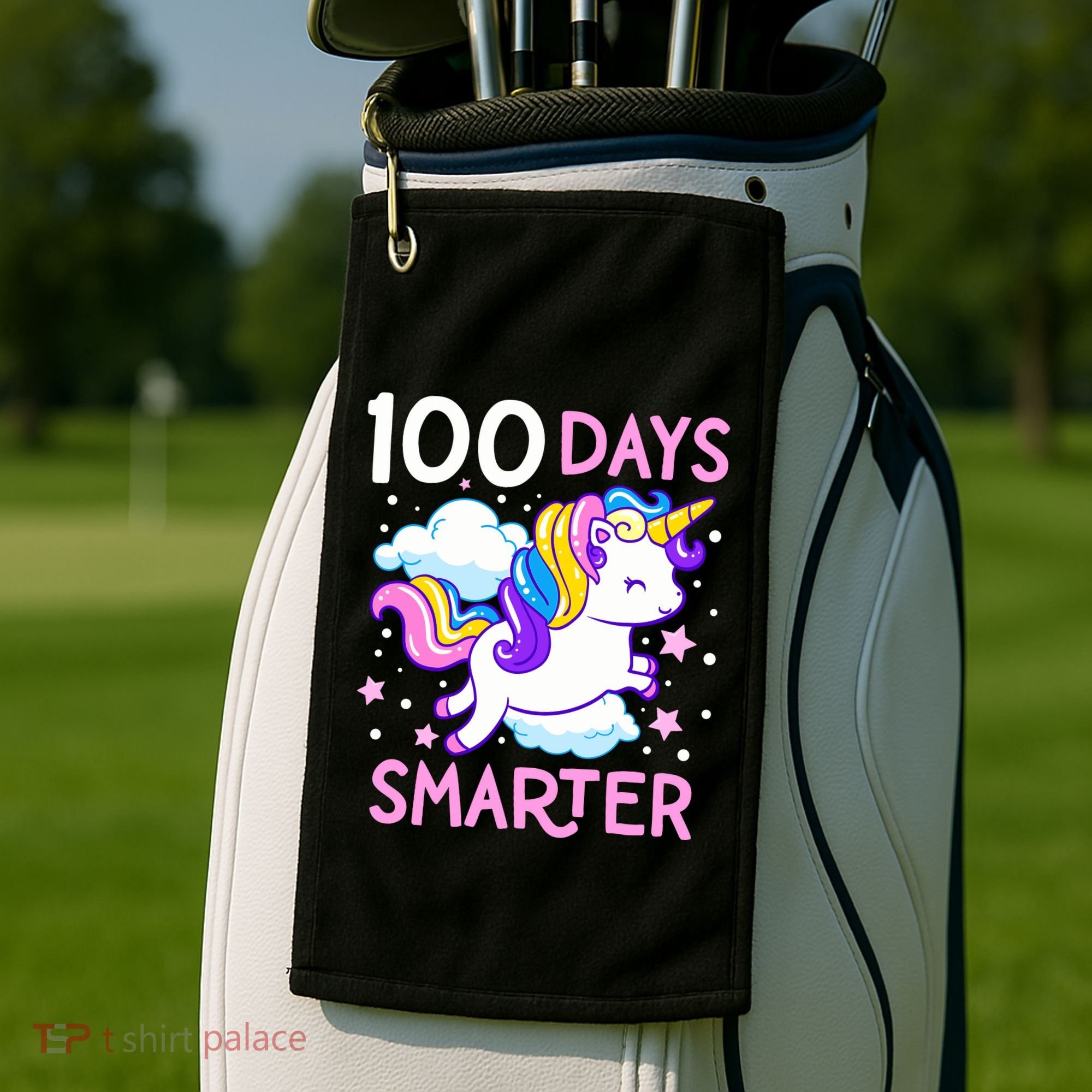 100th Day of School Unicorn 100 Days Smarter Kindergarten Golf Towel