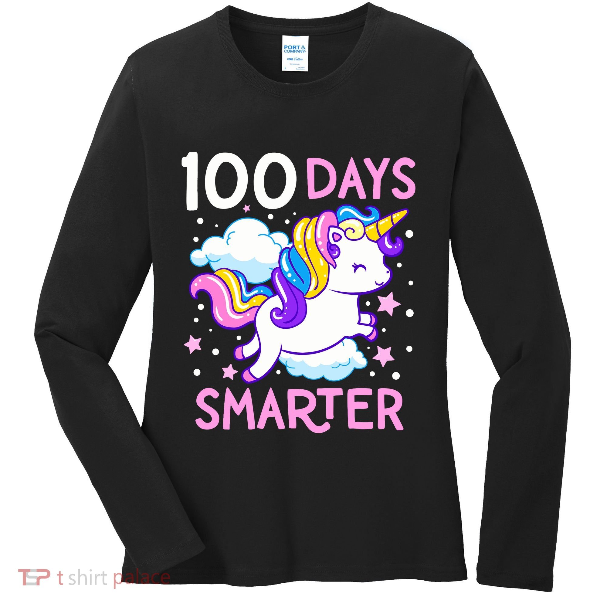 100th Day of School Unicorn 100 Days Smarter Kindergarten Women's Long Sleeve Shirt