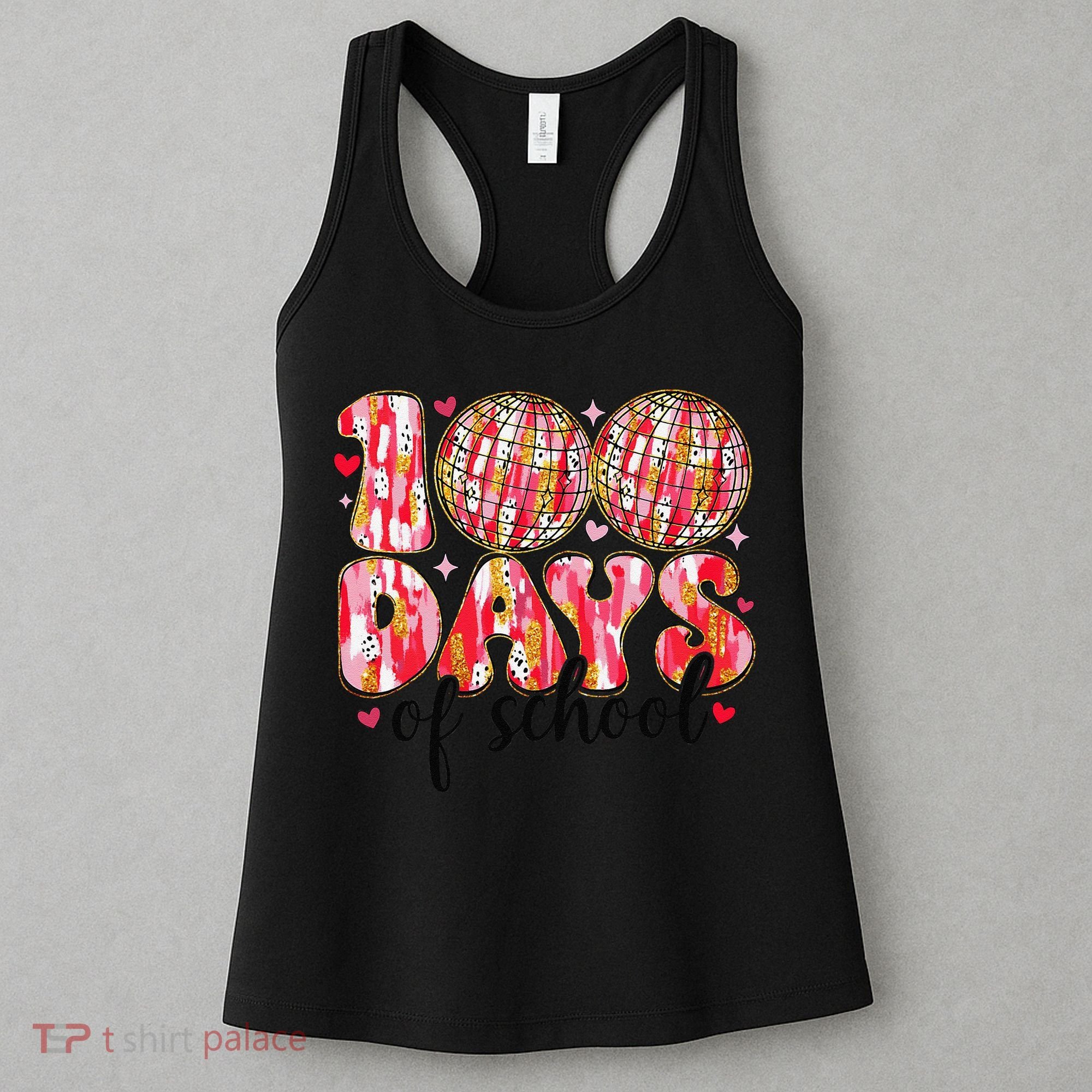 100 Days Of School Retro Disco Ball 100th Day Of School Women's Tank Top