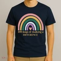 100 Days Of Making A Difference School Rainbow T-Shirt thumb 3