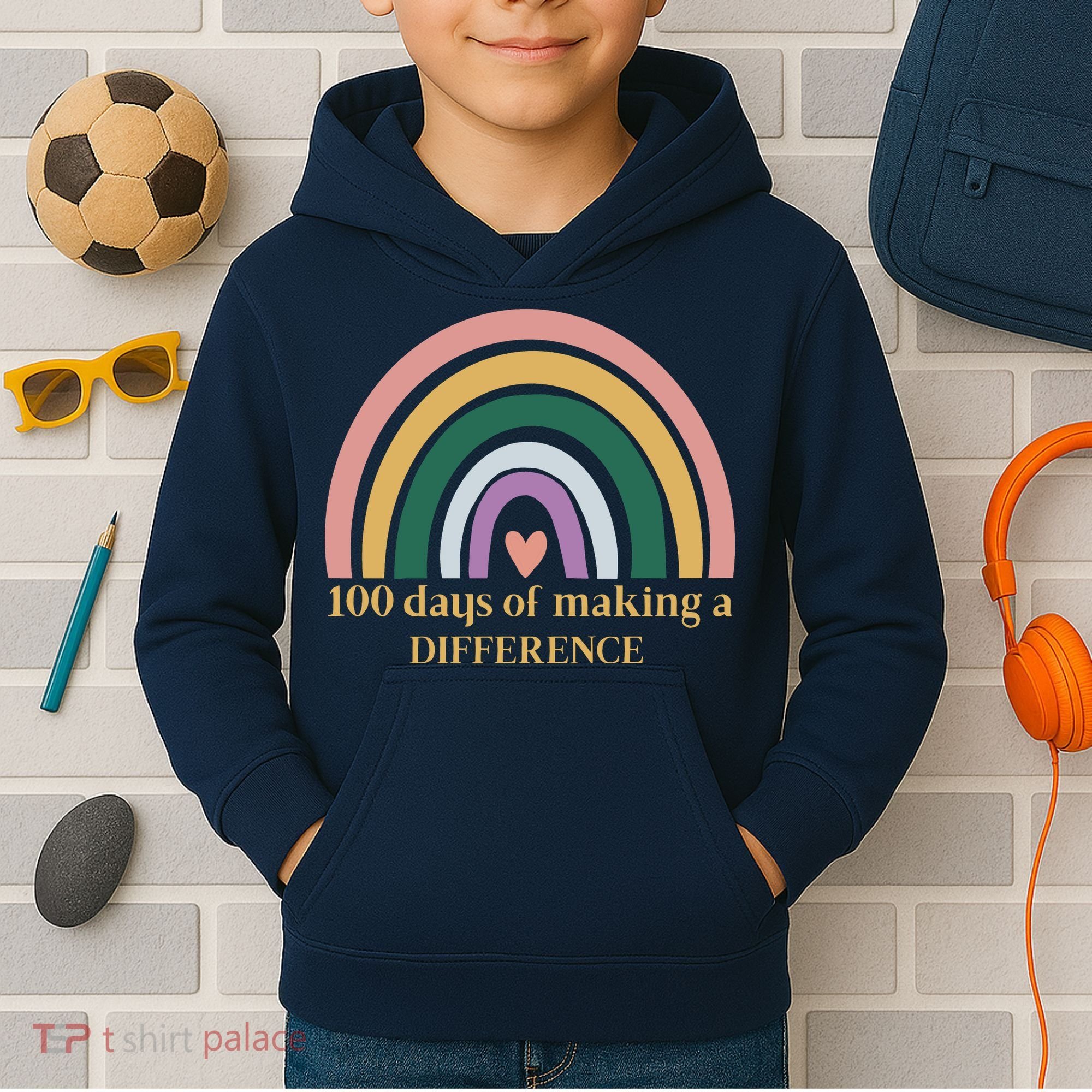 100 Days Of Making A Difference School Rainbow Kids Hoodie