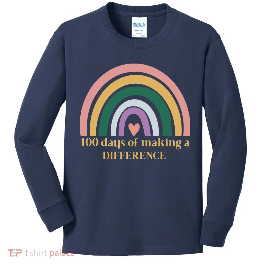 100 Days Of Making A Difference School Rainbow Kids Long Sleeve Shirt