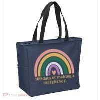 100 Days Of Making A Difference School Rainbow Tote Bag thumb 2