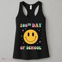 100th Day Of School Vibes Funny Smile Face 100 Days School Women's Tank Top thumb 3