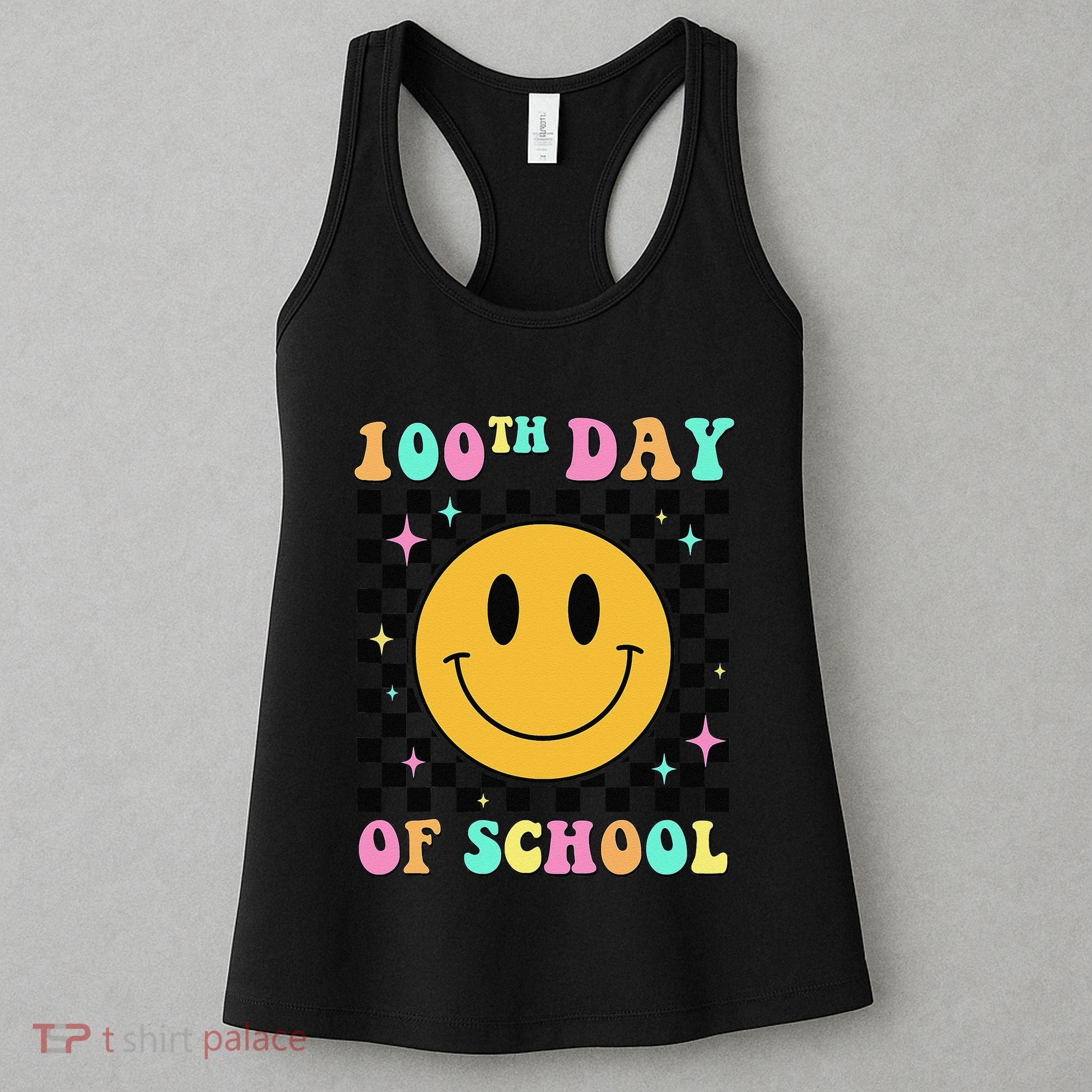 100th Day Of School Vibes Funny Smile Face 100 Days School Women's Tank Top