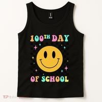 100th Day Of School Vibes Funny Smile Face 100 Days School Tank Top thumb 2