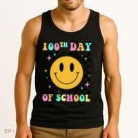 100th Day Of School Vibes Funny Smile Face 100 Days School Tank Top thumb 3