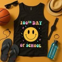 100th Day Of School Vibes Funny Smile Face 100 Days School Tank Top thumb 4