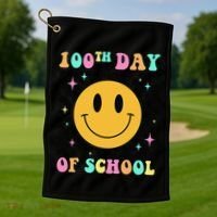 100th Day Of School Vibes Funny Smile Face 100 Days School Golf Towel thumb 1