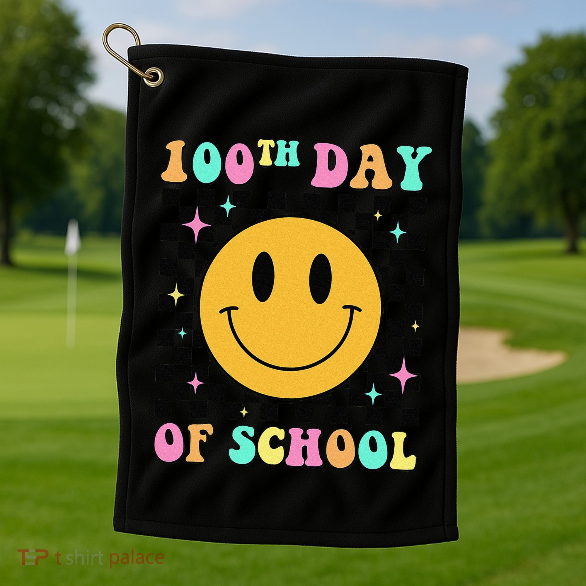 100th Day Of School Vibes Funny Smile Face 100 Days School Golf Towel