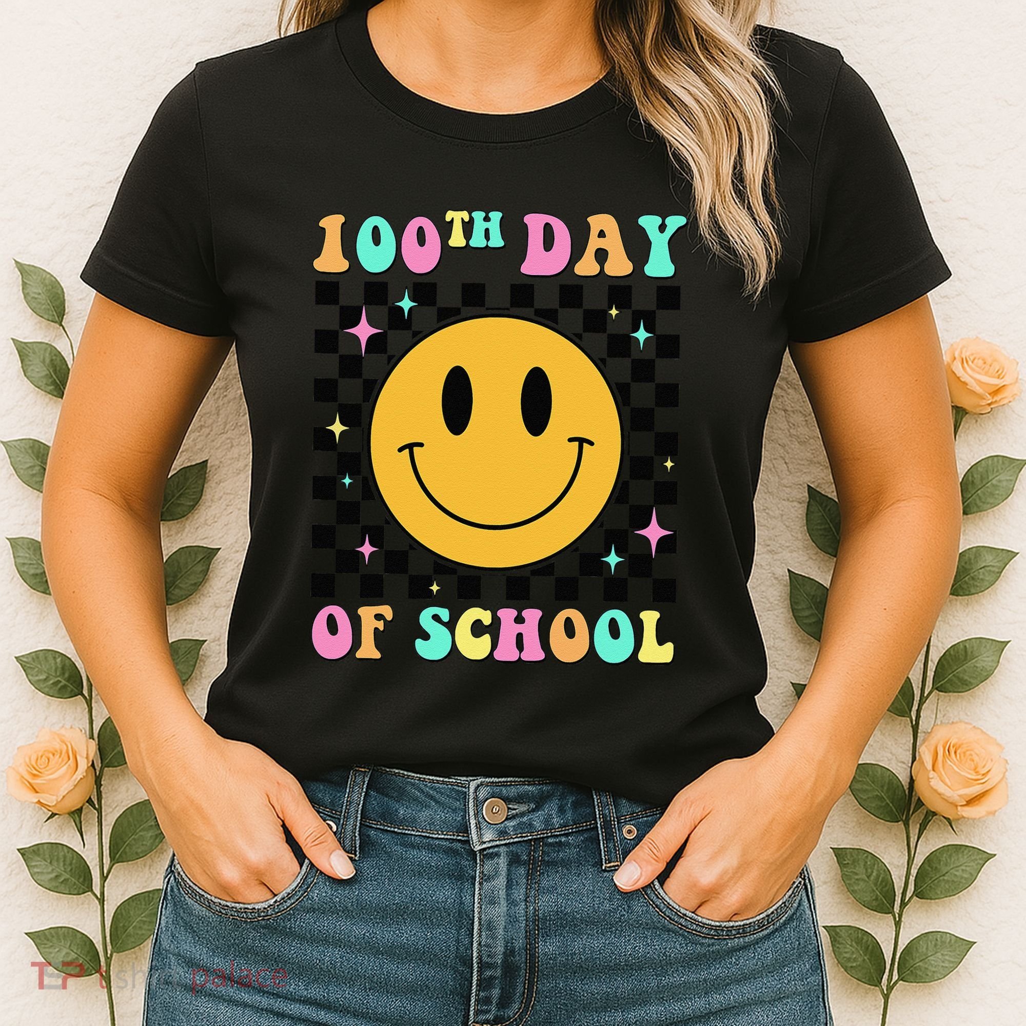 100th Day Of School Vibes Funny Smile Face 100 Days School Women's T-Shirt