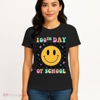 100th Day Of School Vibes Funny Smile Face 100 Days School Women's T-Shirt thumb 4